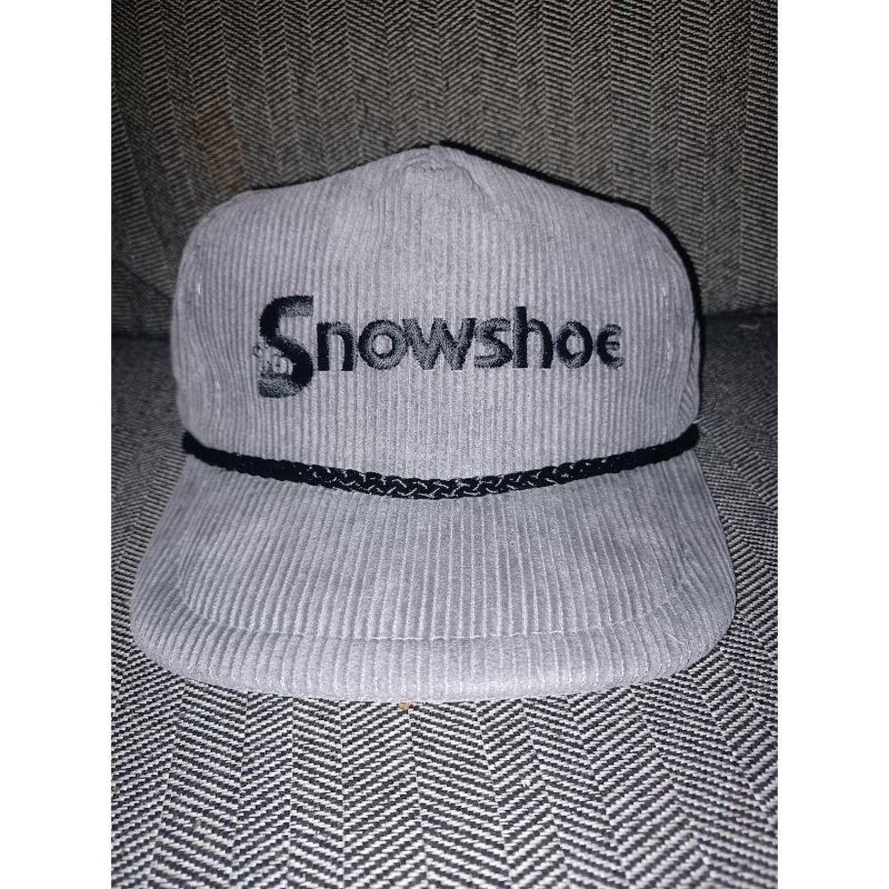 Vintage Snowshoe Hat Trucker Cap Corduroy Gray Adjustable Snapback Skiing 80s